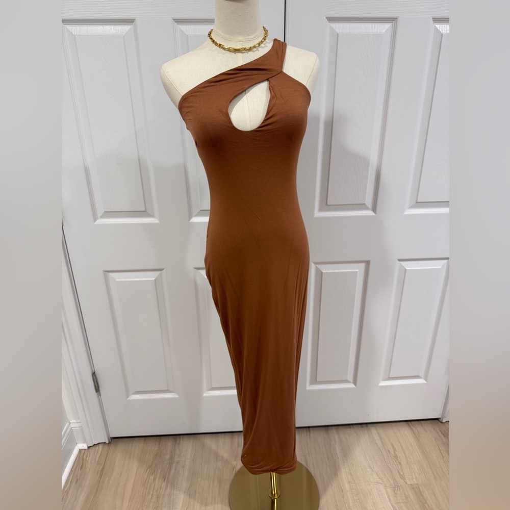 JLUXLABEL One-Shoulder Brown Dress